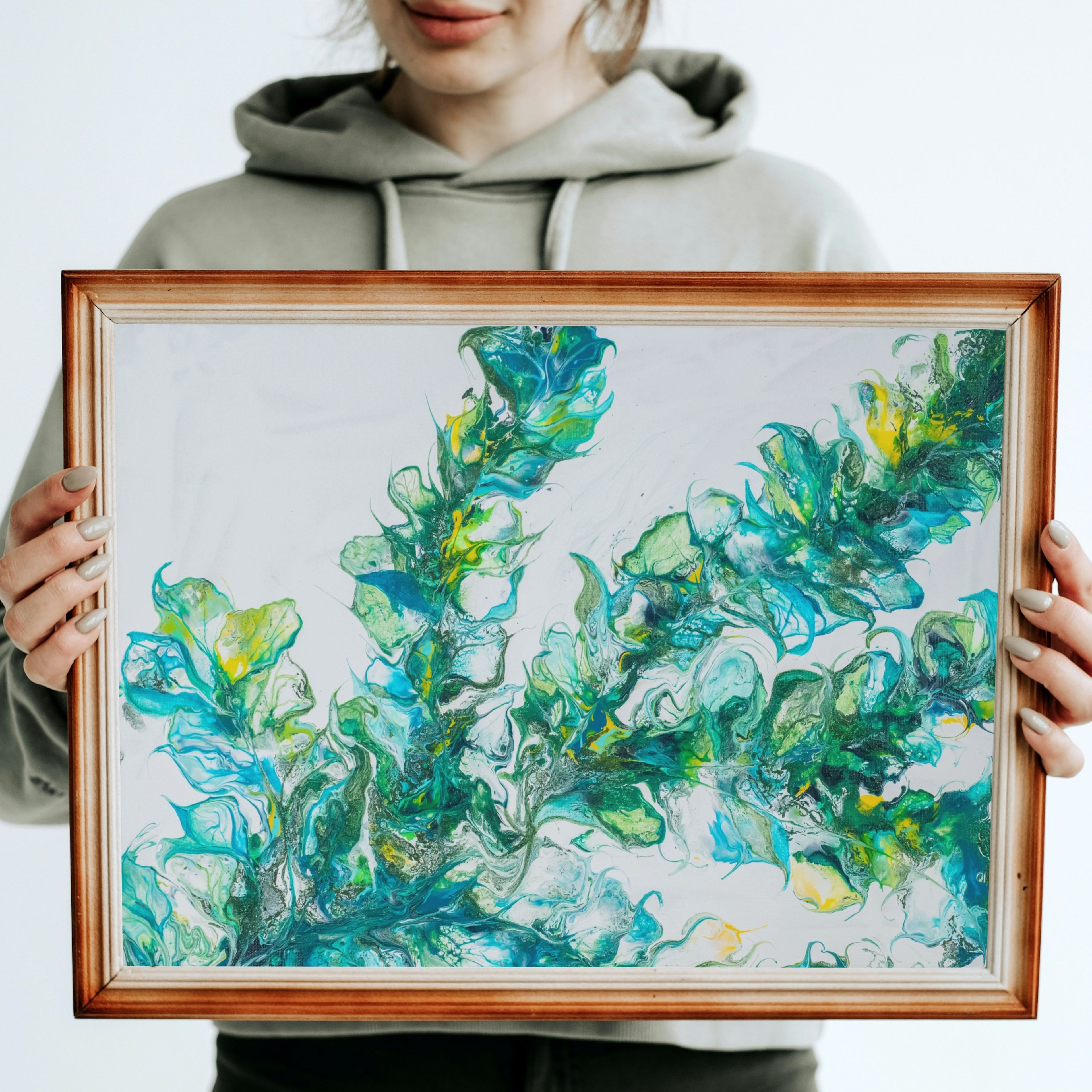 Organic Flow Canvas Print – A3 Abstract Nature Wall Art in Green & Blue