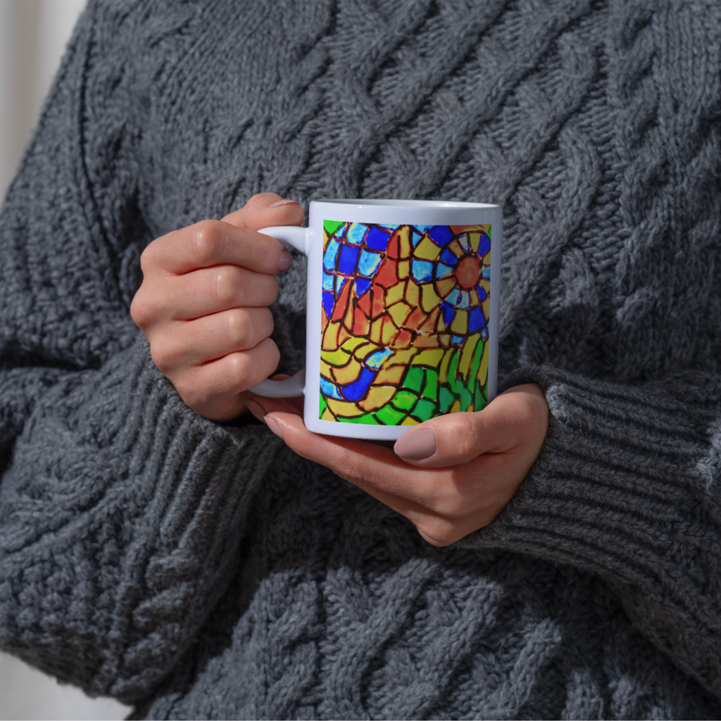 Stained Glass Mountain Landscape Mug – Scenic Mosaic Ceramic Coffee Mug