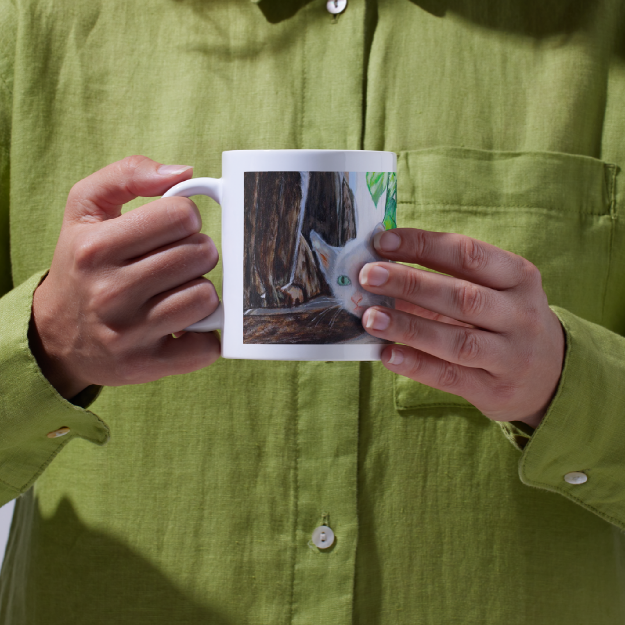White Cat with Heterochromatic Eyes Mug – Unique Cat Ceramic Coffee Mug