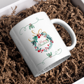 Christmas Wreath & Golden Bow Mug – Elegant Christmas Ceramic Coffee Mug