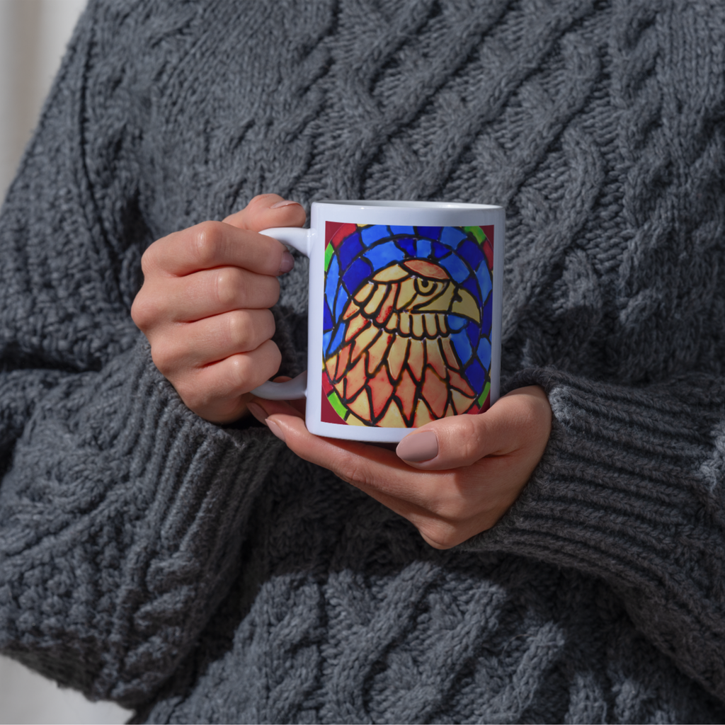 Stained Glass Eagle Portrait Mug – Bold Wildlife Mosaic Ceramic Coffee Mug