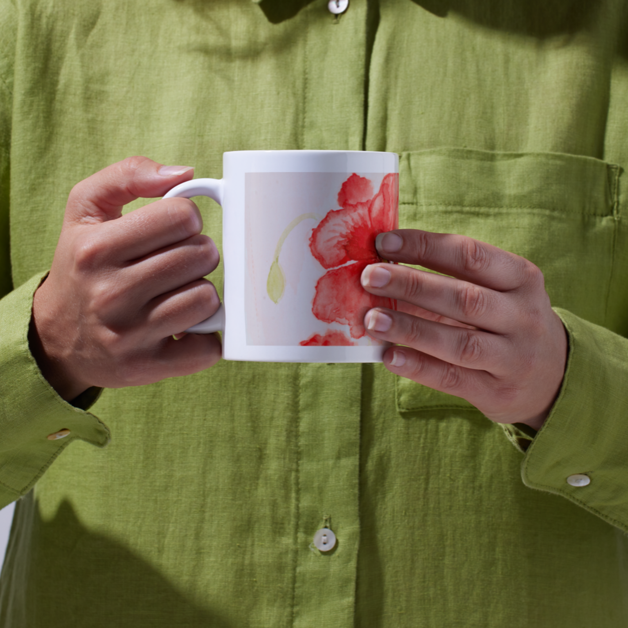 Red Poppies Mug – Watercolor Floral Ceramic Coffee Mug