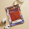 Rustic Red Door Landscape Card – Acrylic Painting Design