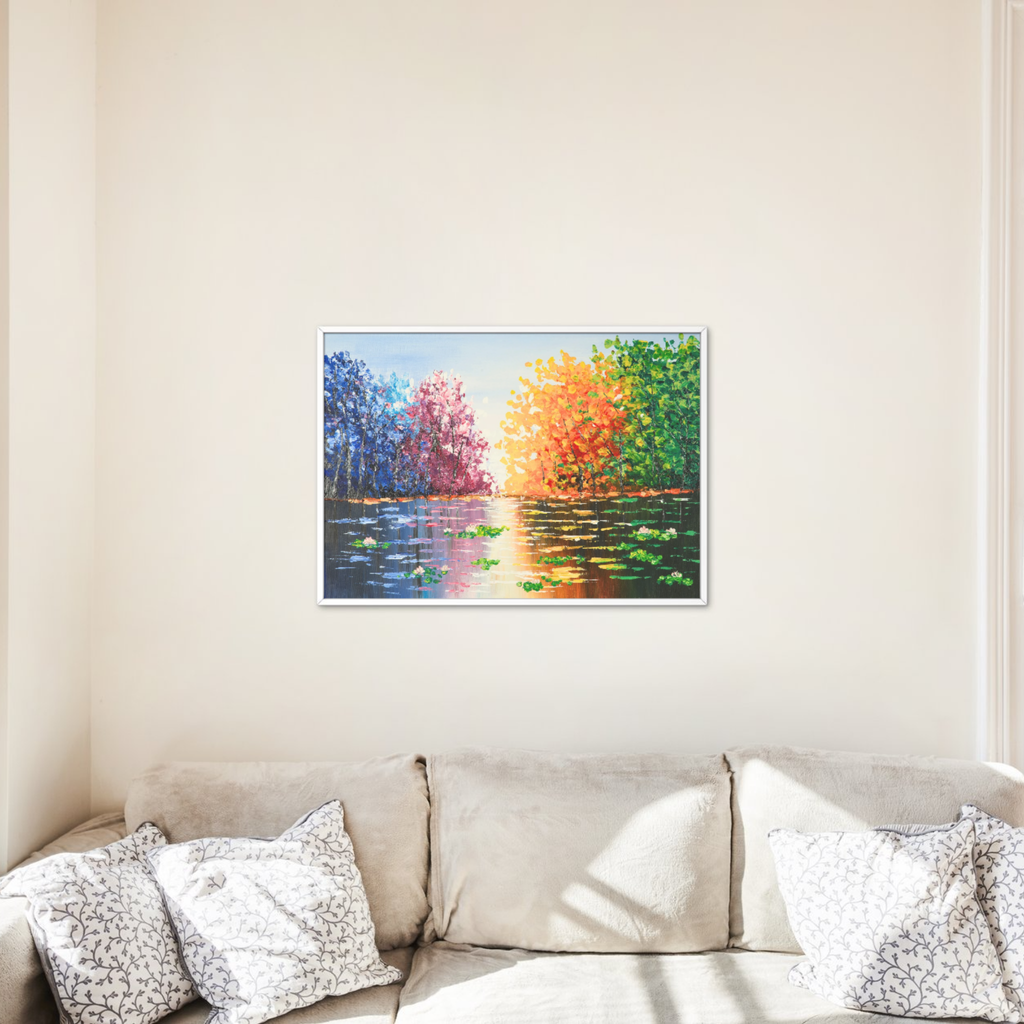 Seasons Reflections Canvas Print – A3 Vibrant Tree Landscape Wall Art