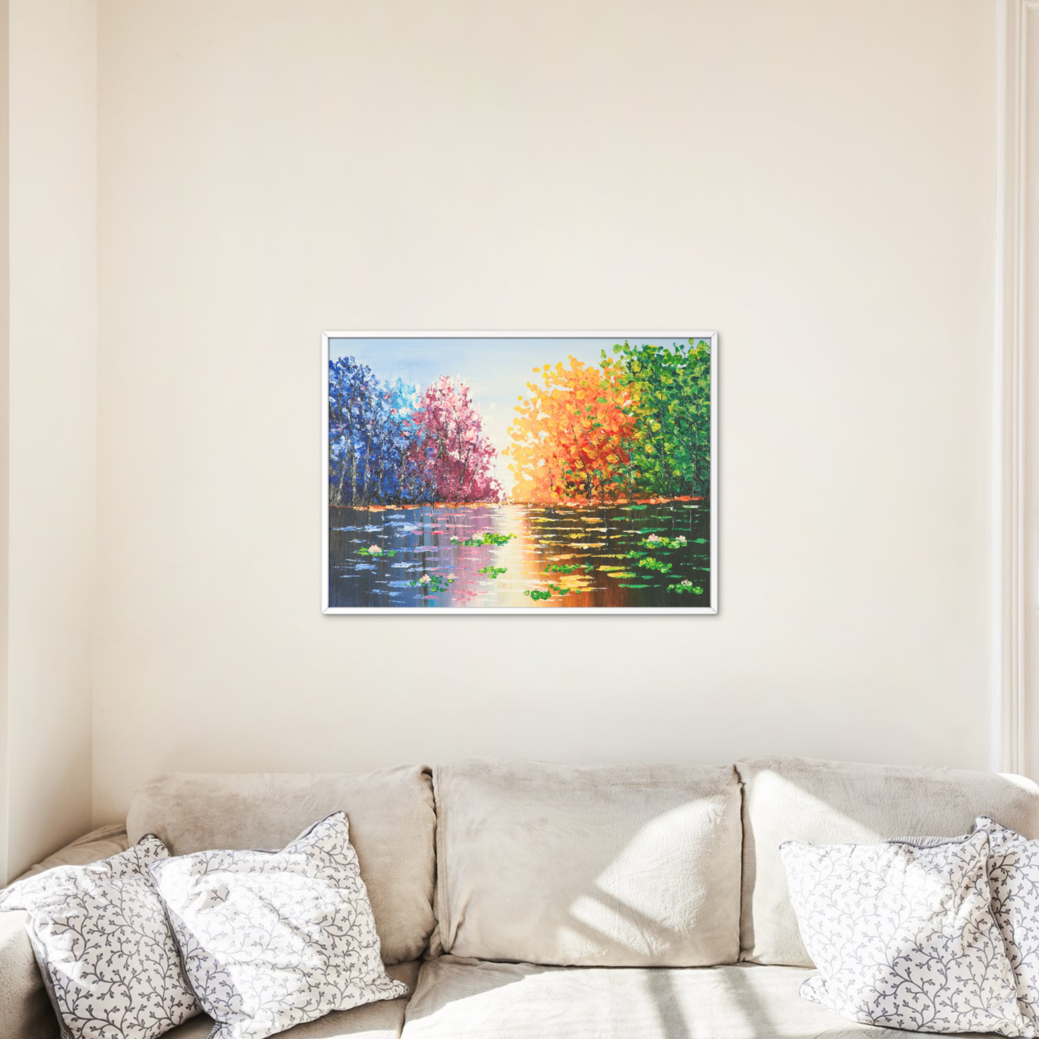 Seasons Reflections Canvas Print – A3 Vibrant Tree Landscape Wall Art