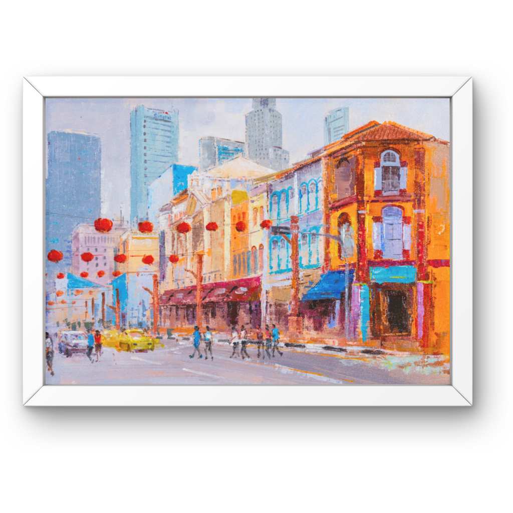 Singapore Chinatown Street Scene Canvas Print – A3 Cultural Landscape Wall Art