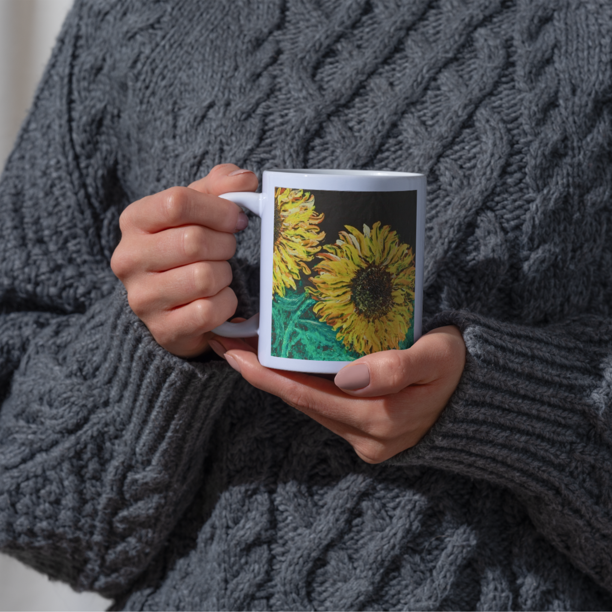 Sunflowers in the Dark Mug – Bold Floral Ceramic Coffee Mug