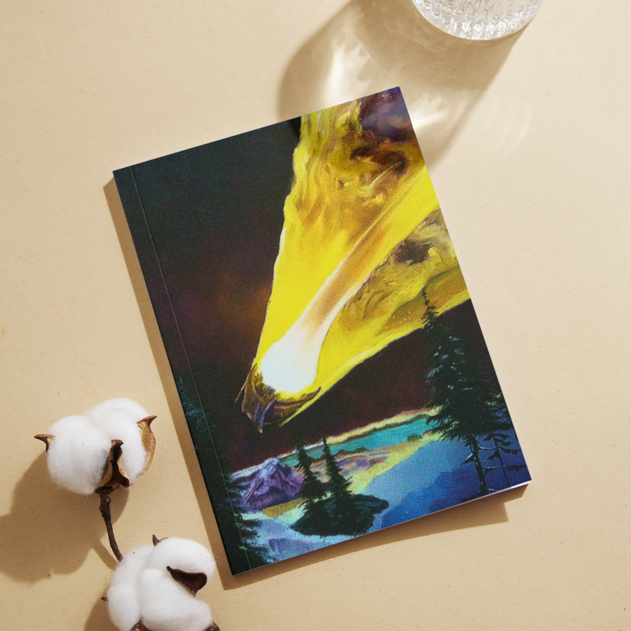 Cosmic Sky Over Mountains – Sci-Fi Acrylic Landscape Art Greeting Card (Original Painting)