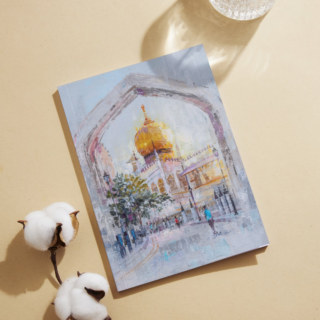 Golden Mosque Singapore Landscape Card – Curated Acrylic Painting Design
