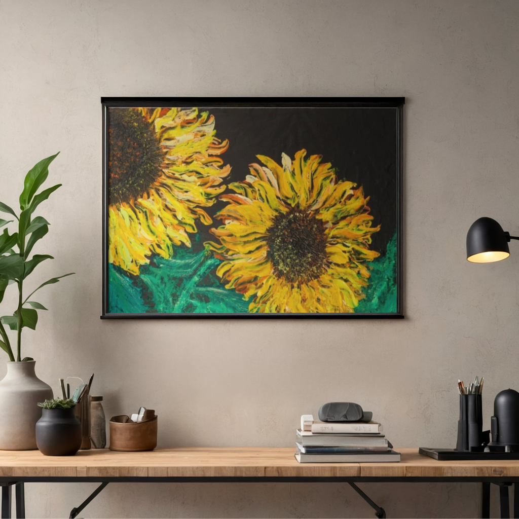 Sunflowers in the Dark Canvas Print – A3 Bold Floral Wall Art