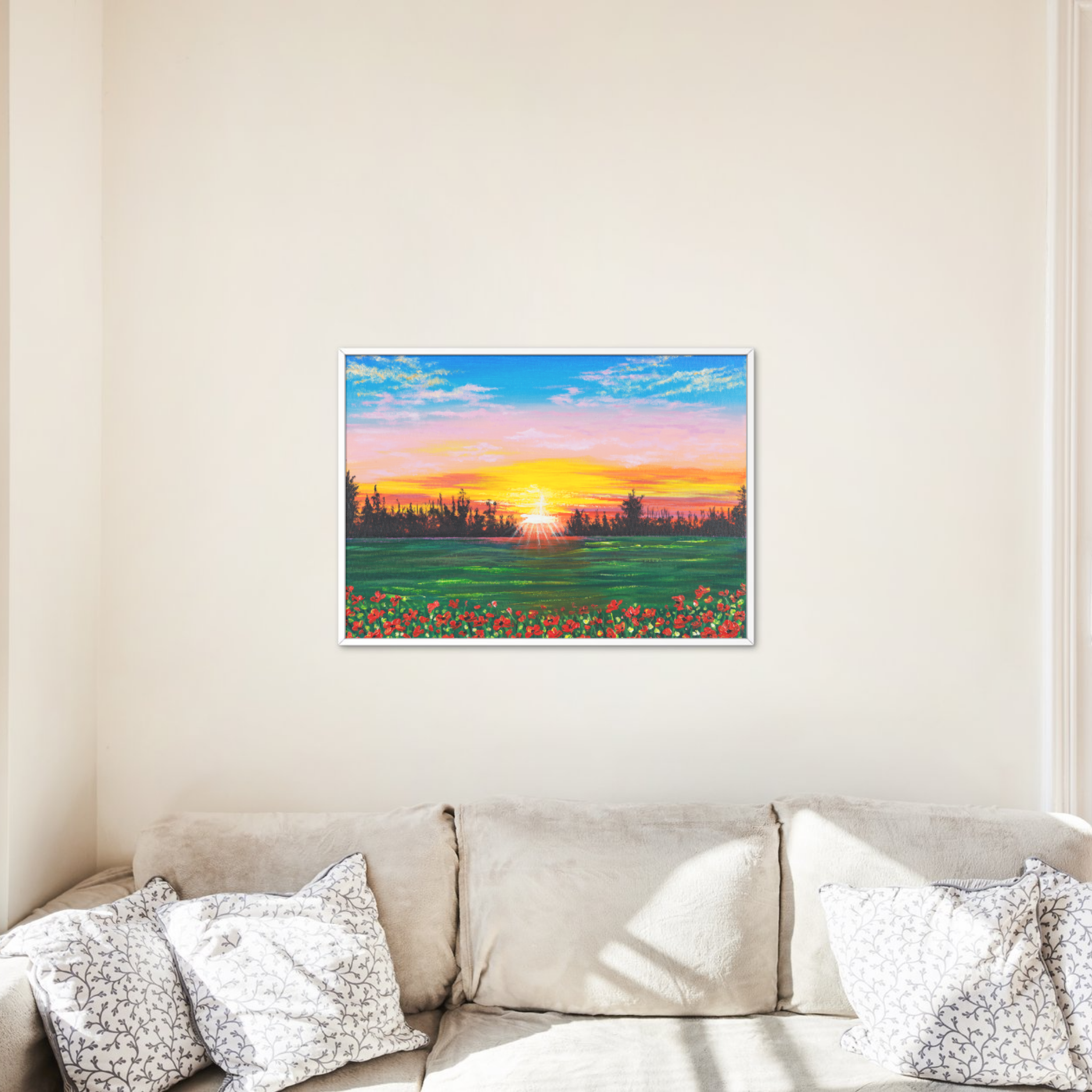 Sunset Field Canvas Print – A3 Romantic Landscape Wall Art