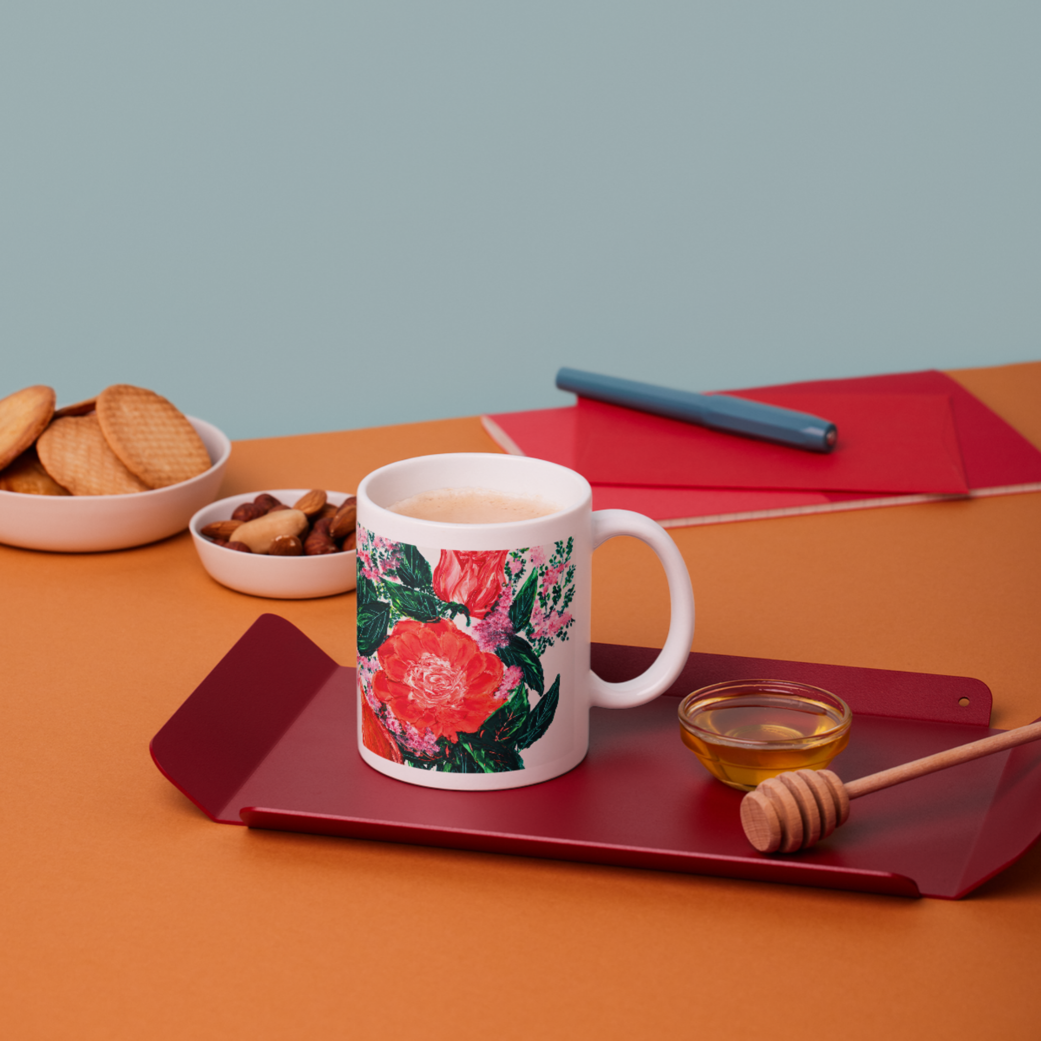 Crimson Rose Mug – Red Floral Ceramic Coffee Mug