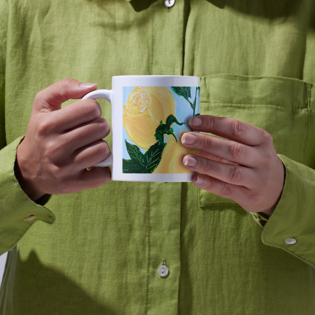 Yellow Roses & Butterfly Mug – Floral Garden Ceramic Coffee Mug