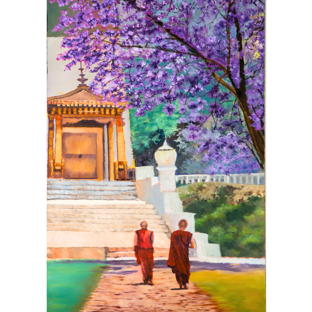 Temple Path Landscape Card – Acrylic Painting Design