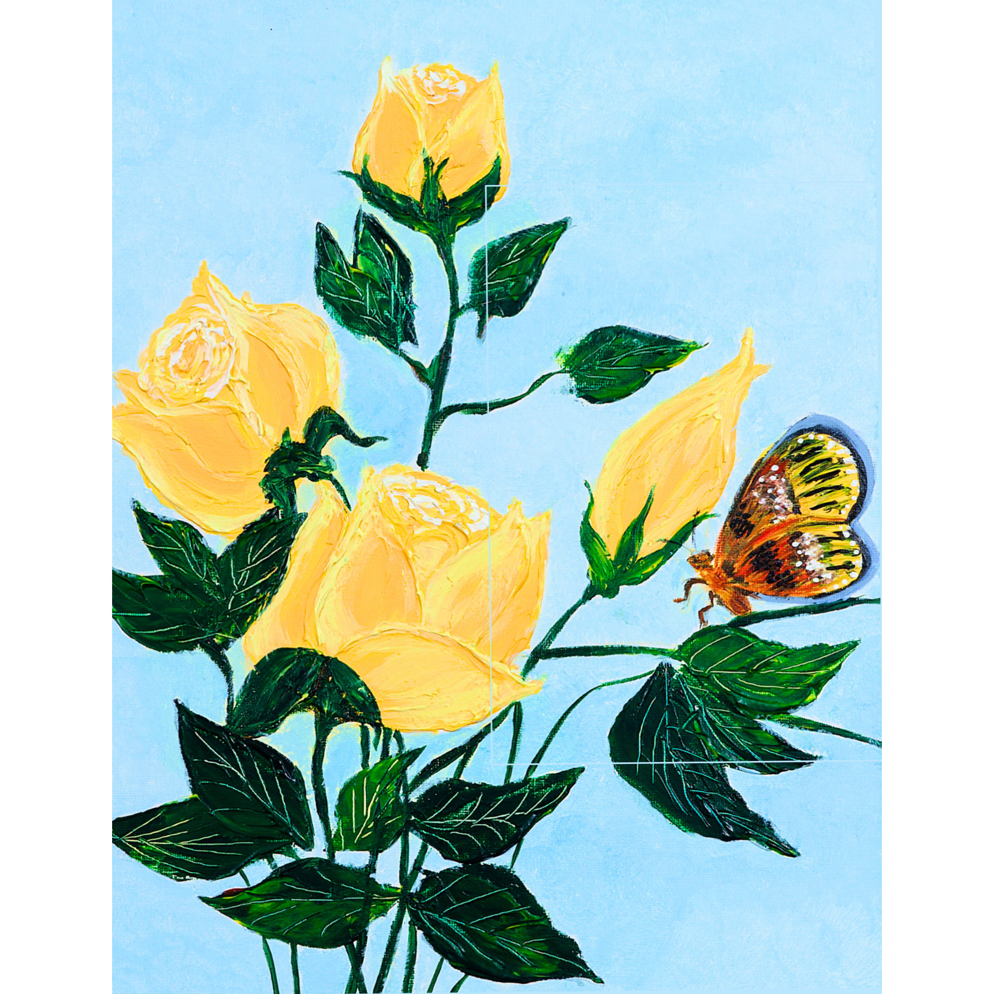 Yellow Roses & Butterfly Floral Card – Acrylic Painting Design