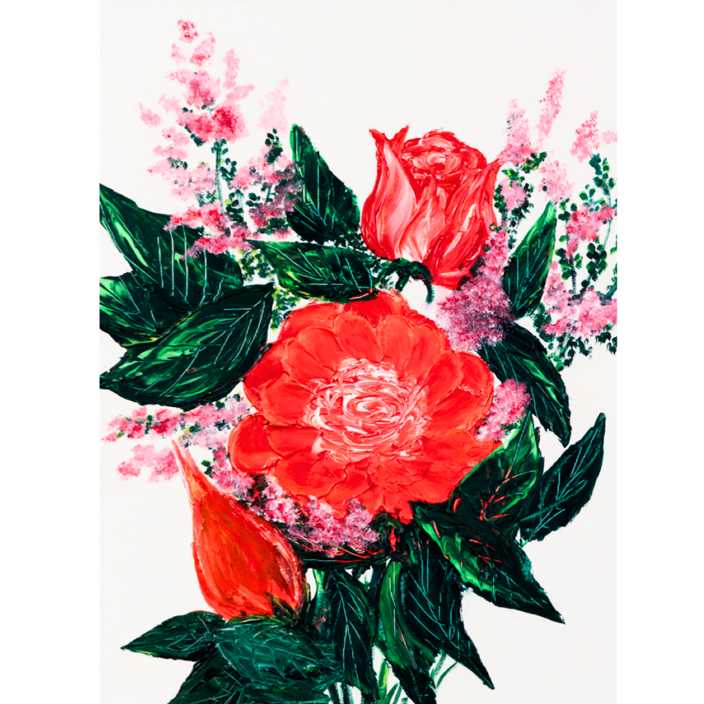 Crimson Rose Floral Card – Acrylic Painting Design
