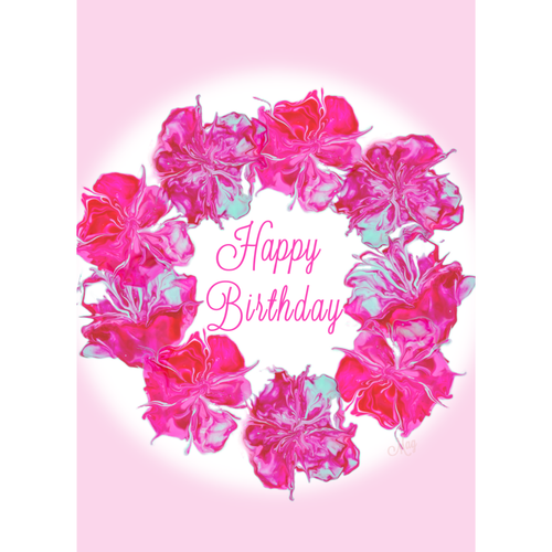 Acrylic Flow Card – Happy Birthday Greeting Card with Floral Ring & Soft Pink Background