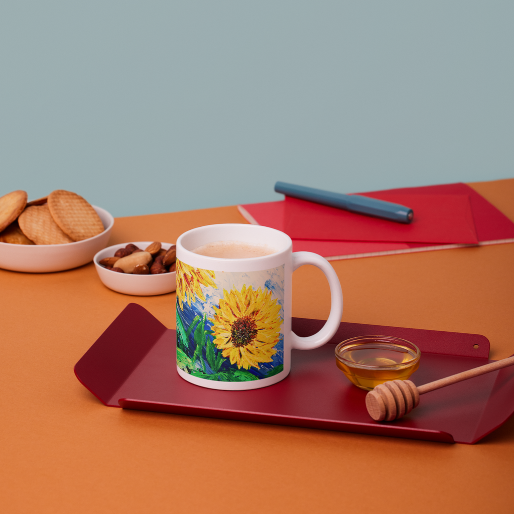 Sunlit Bloom Mug – Two Sunflowers Ceramic Coffee Mug