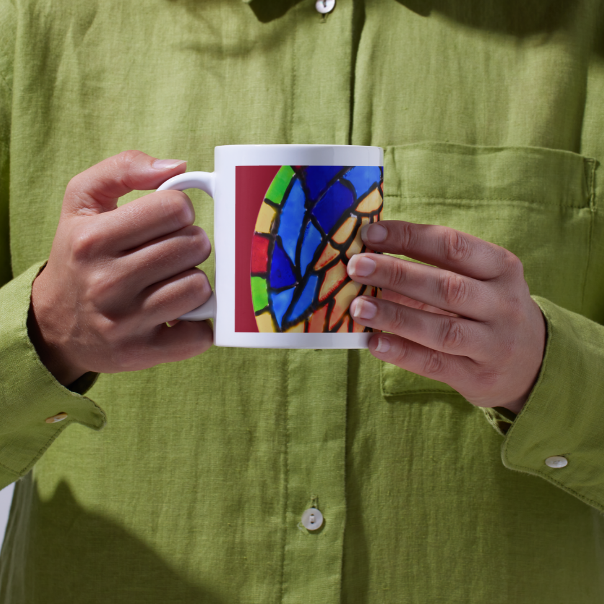 Stained Glass Eagle Portrait Mug – Bold Wildlife Mosaic Ceramic Coffee Mug