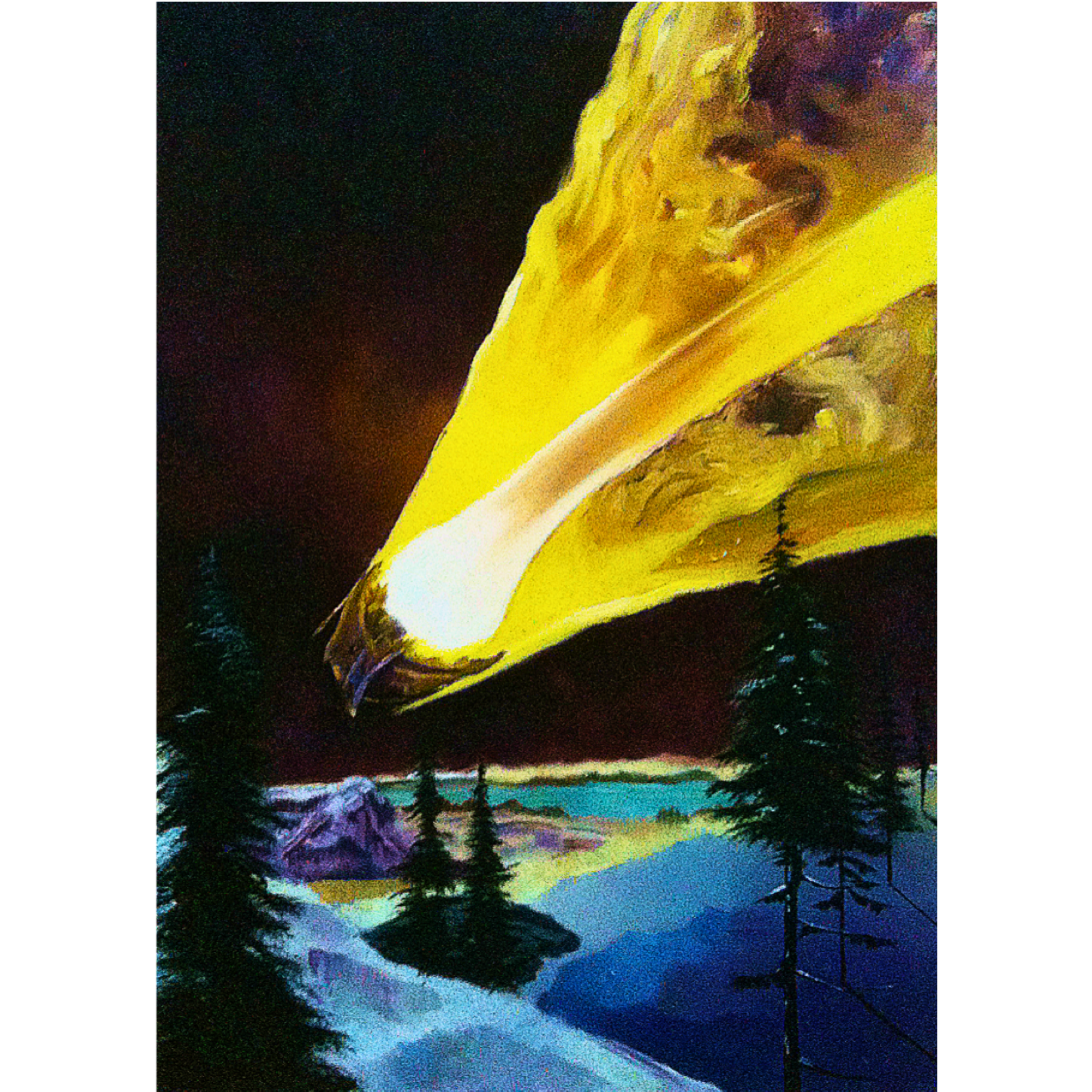 Cosmic Sky Over Mountains – Sci-Fi Acrylic Landscape Art Greeting Card (Original Painting)