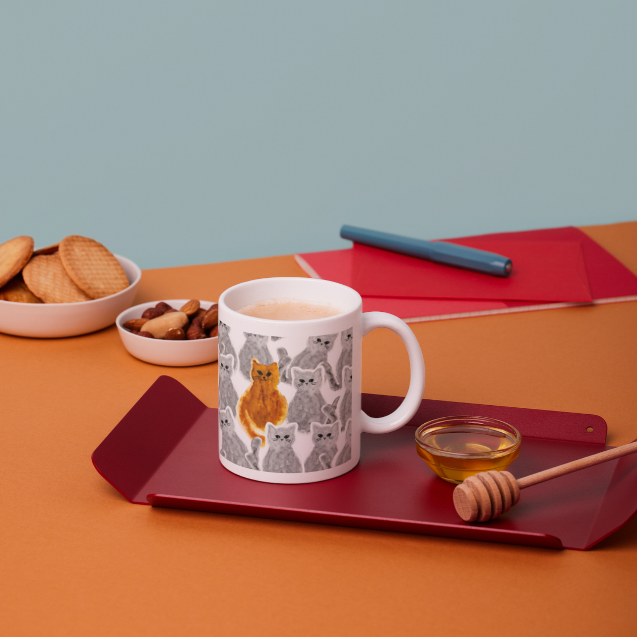 Orange Cat Among Gray Cats Mug – Stand Out Boldly Ceramic Coffee Mug