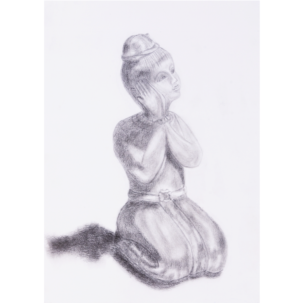 Thai Inspired Figurine – Charcoal Art Greeting Card (Original Drawing)