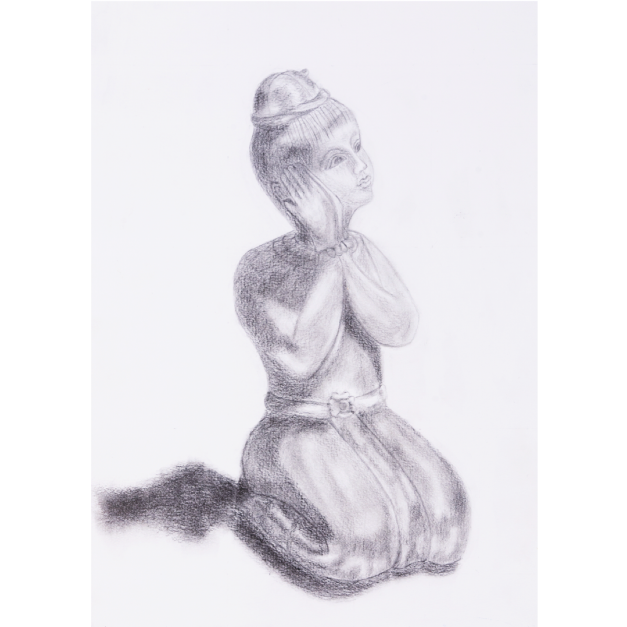 Thai Inspired Figurine – Charcoal Art Greeting Card (Original Drawing)