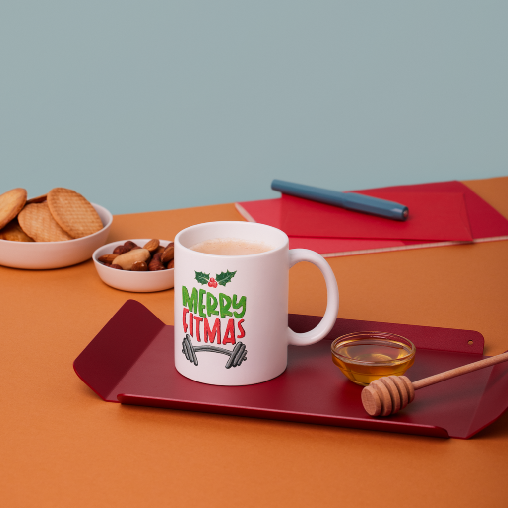 Merry Fitmas Dumbbell Mug – Fitness Christmas Ceramic Coffee Mug