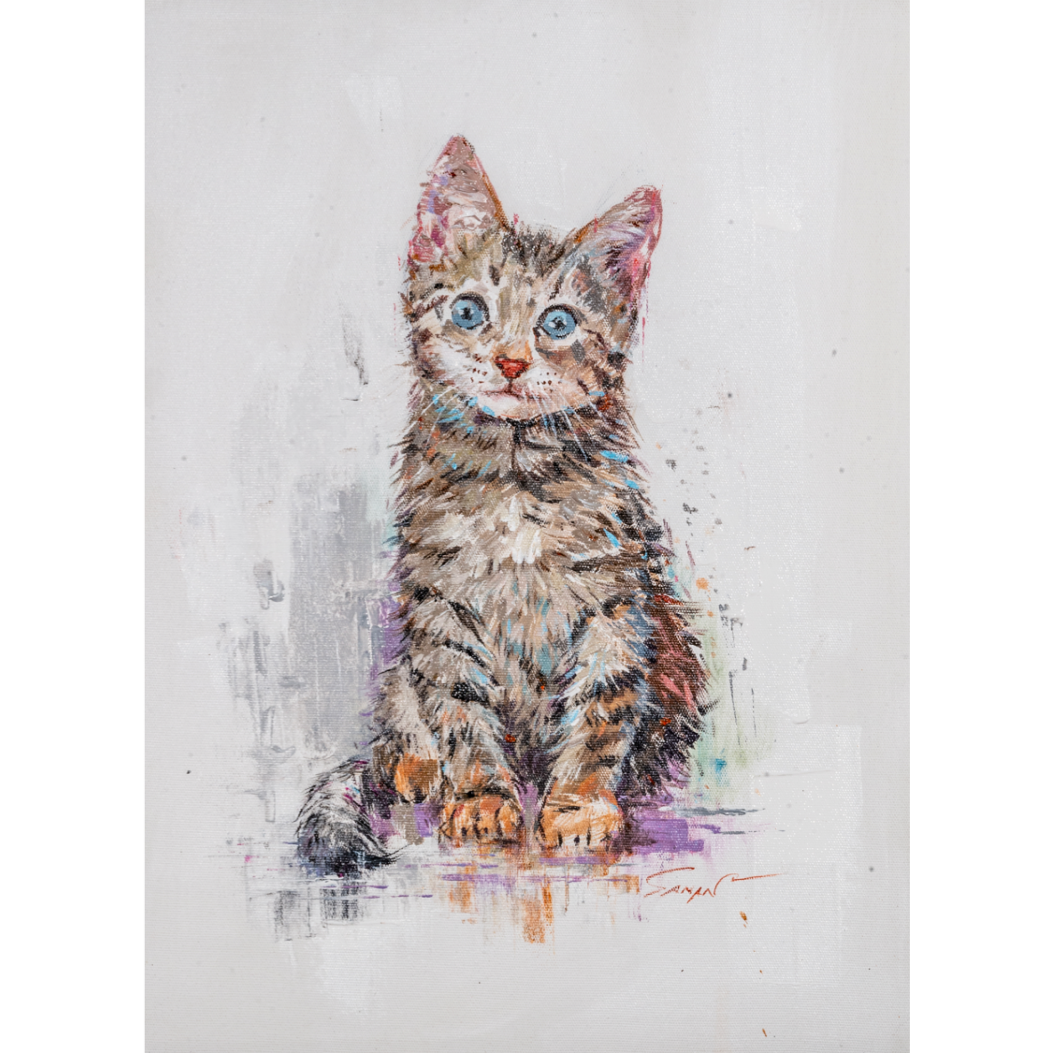 Curated Acrylic Kitten Art Card – Blue‑Eyed Tabby Charm