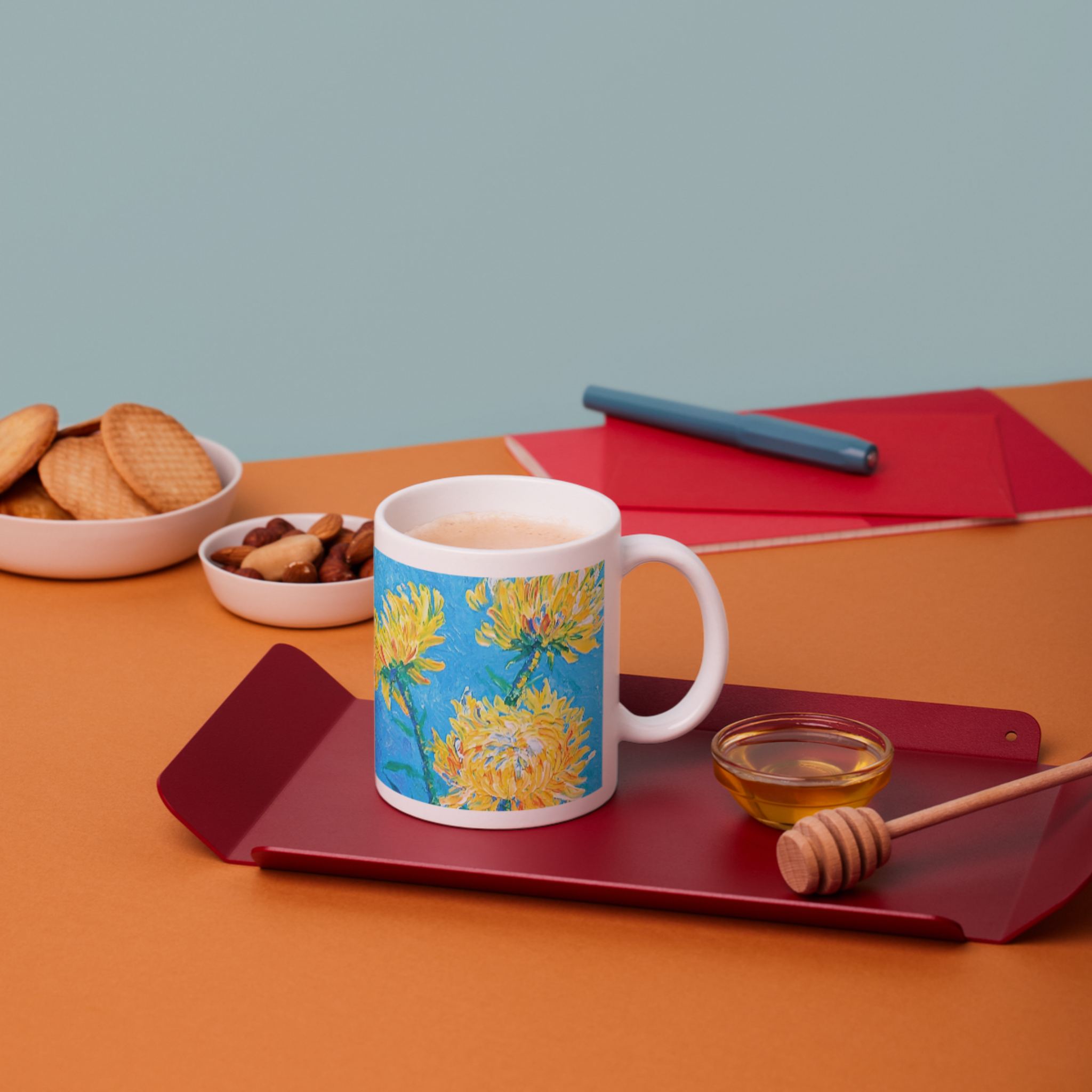 Golden Chrysanthemums Mug – Amber Floral Ceramic Coffee Mug