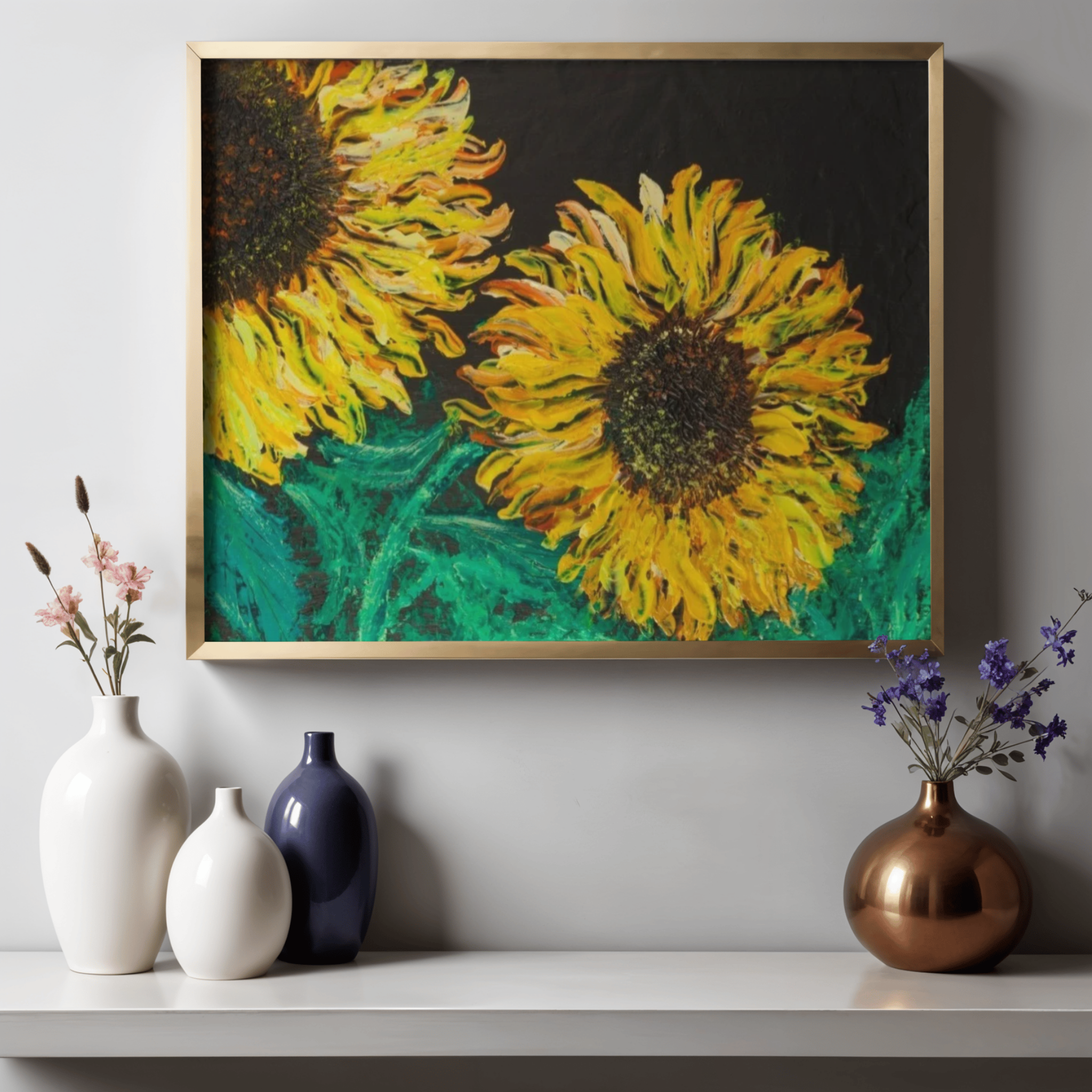 Sunflowers in the Dark Canvas Print – A3 Bold Floral Wall Art