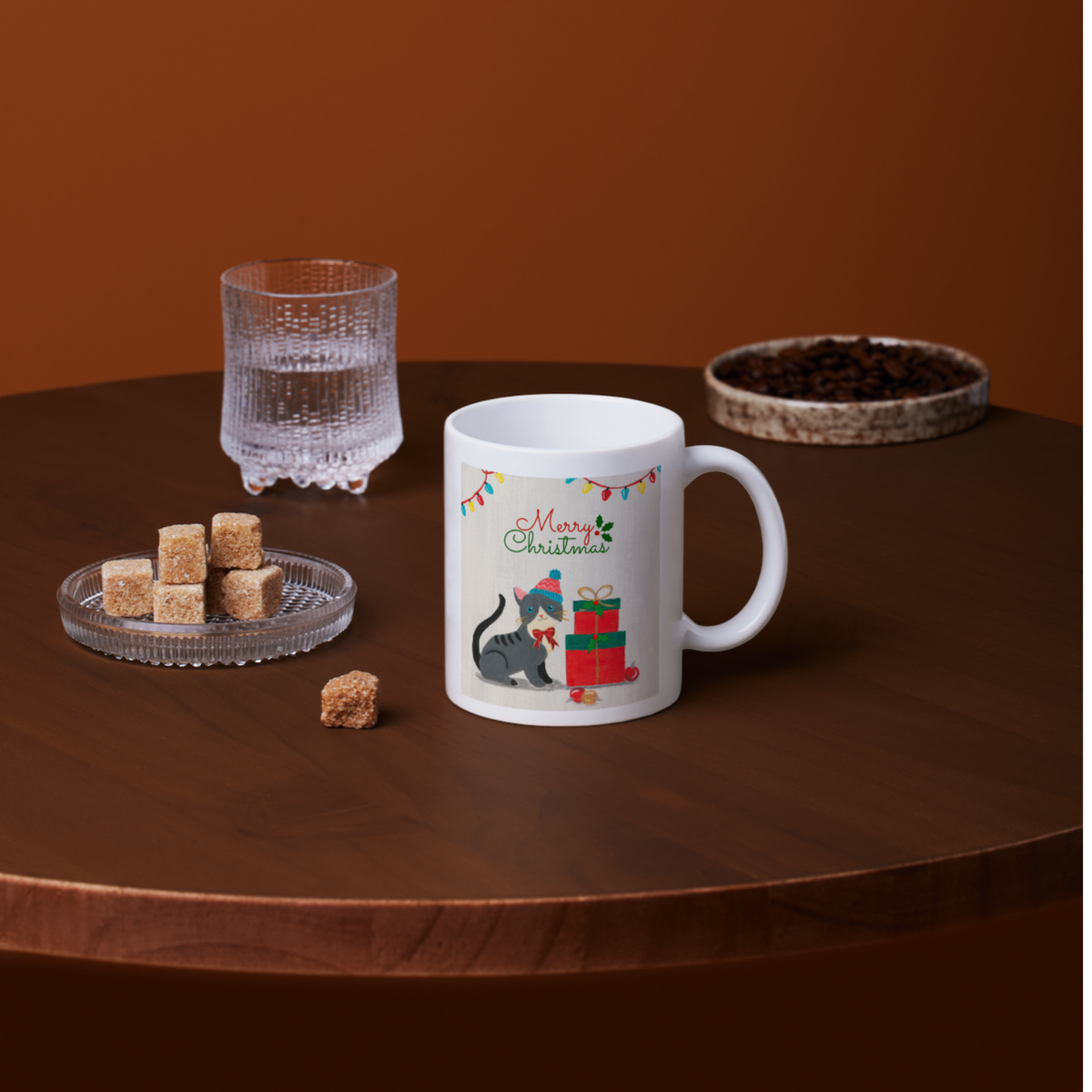 Kitten in Bobble Hat Mug – Merry Christmas Cat Ceramic Coffee Mug