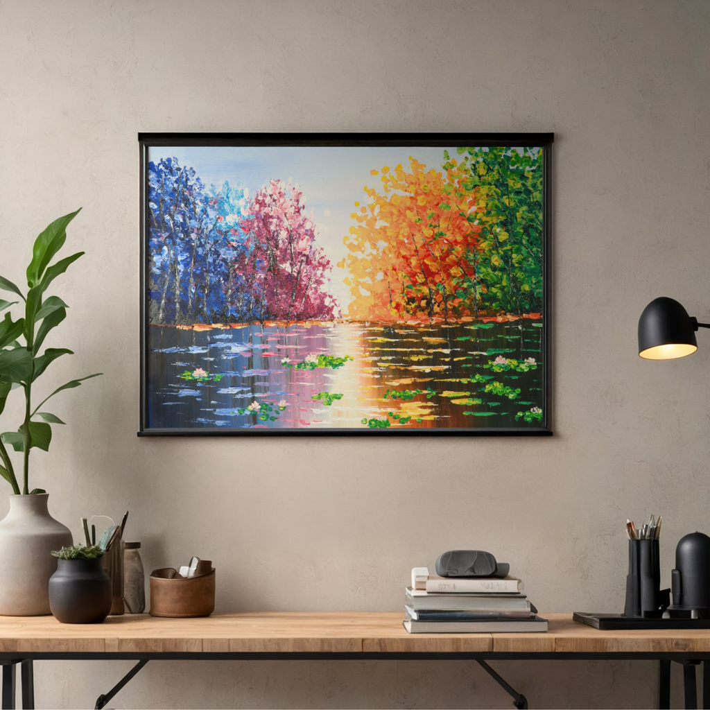 Seasons Reflections Canvas Print – A3 Vibrant Tree Landscape Wall Art