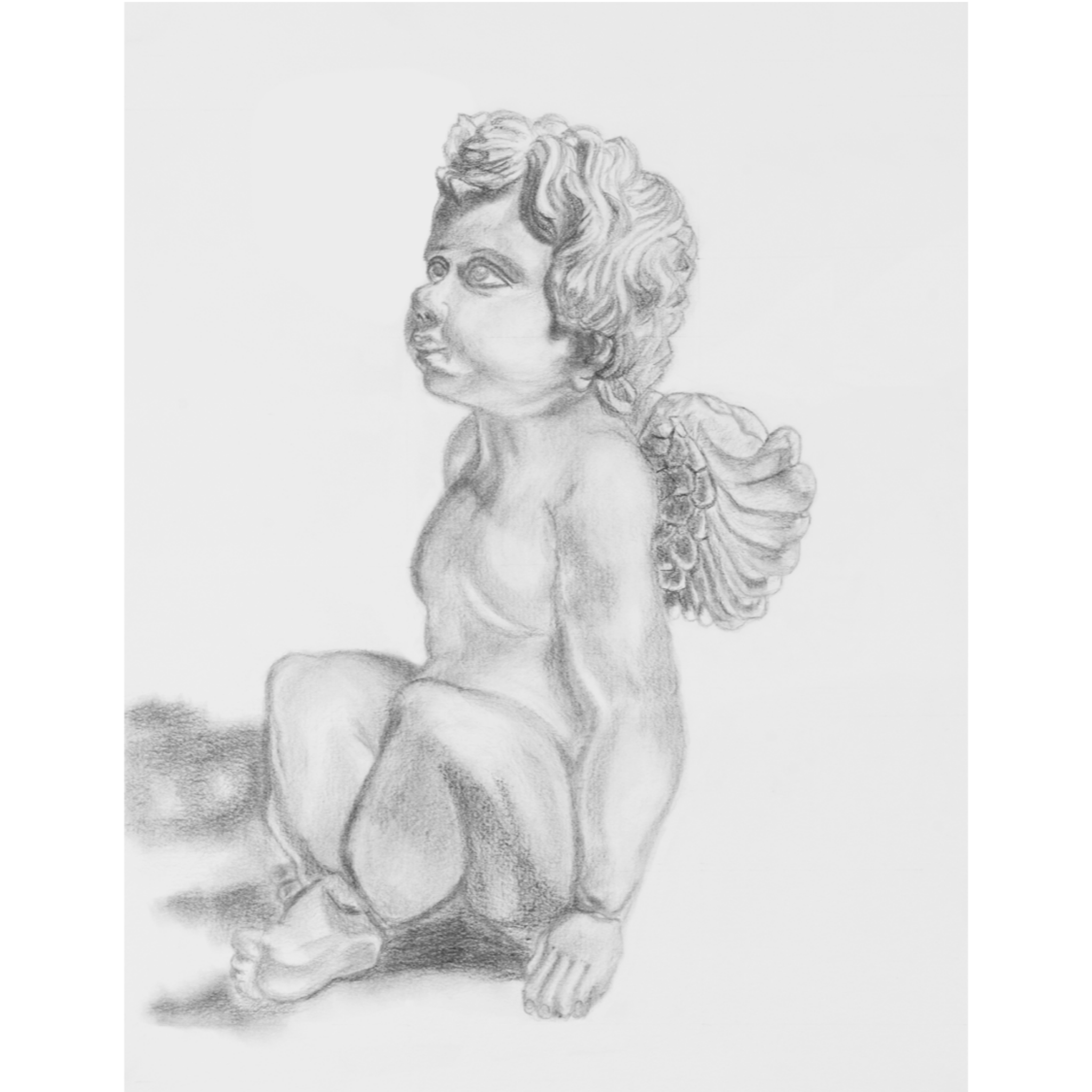 Seated Cherub Angel – Classical Charcoal Drawing Art Greeting Card