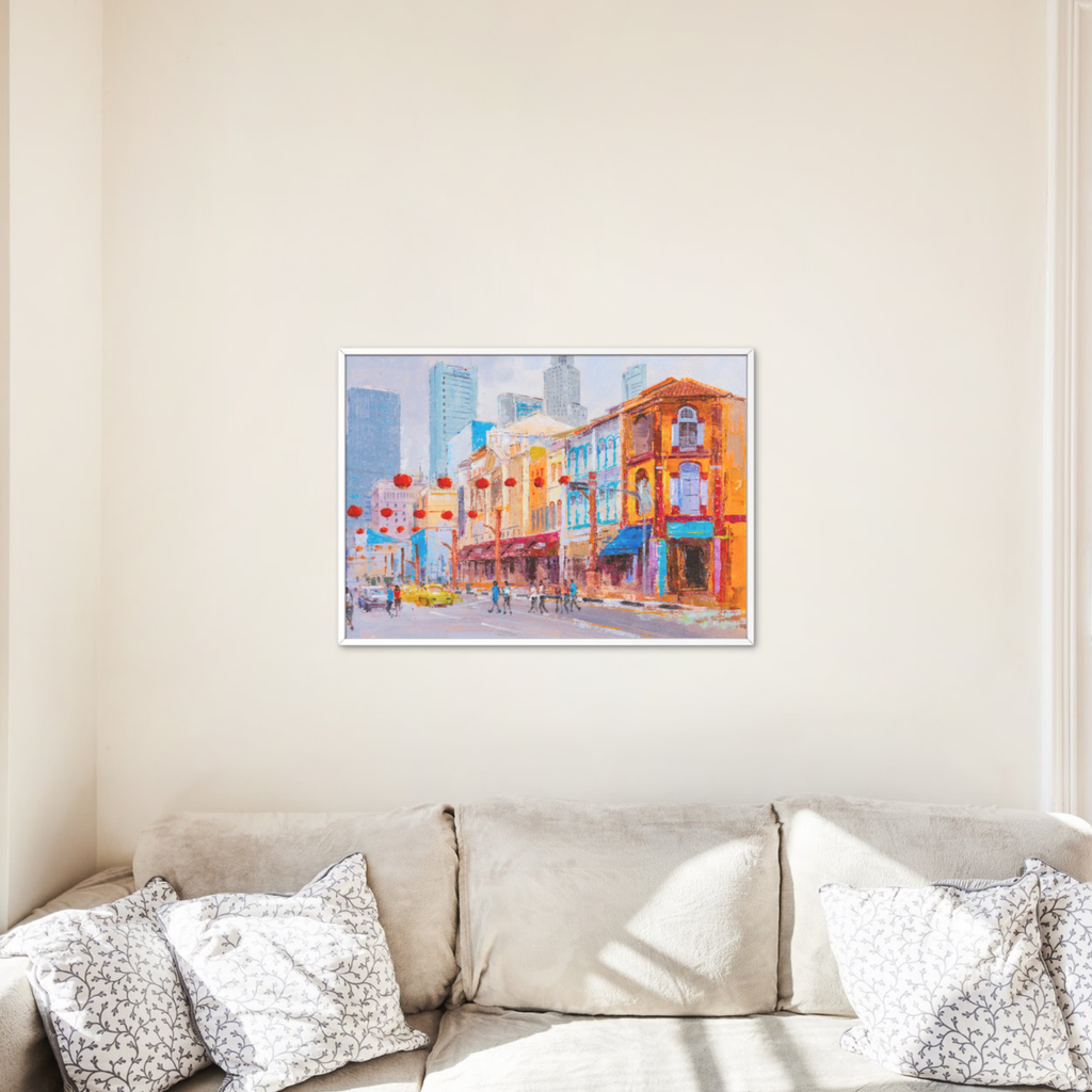 Singapore Chinatown Street Scene Canvas Print – A3 Cultural Landscape Wall Art
