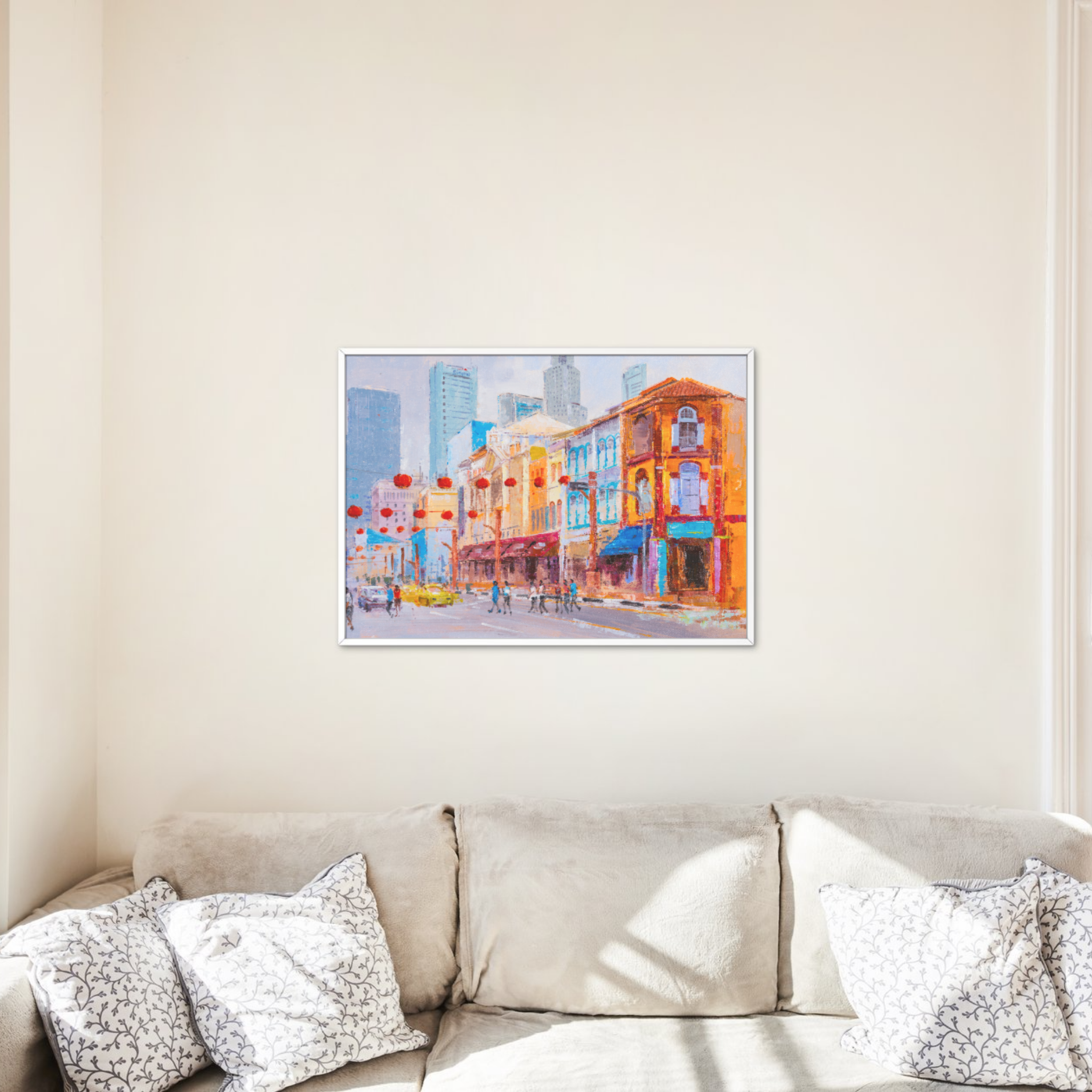 Singapore Chinatown Street Scene Canvas Print – A3 Cultural Landscape Wall Art