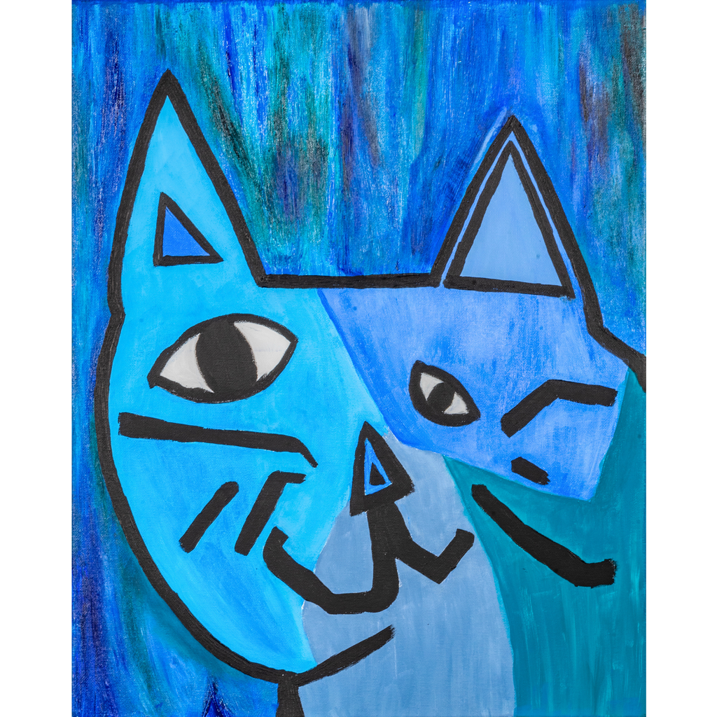 Picasso‑Inspired Acrylic Cat Art Card – Bold Blue Expression