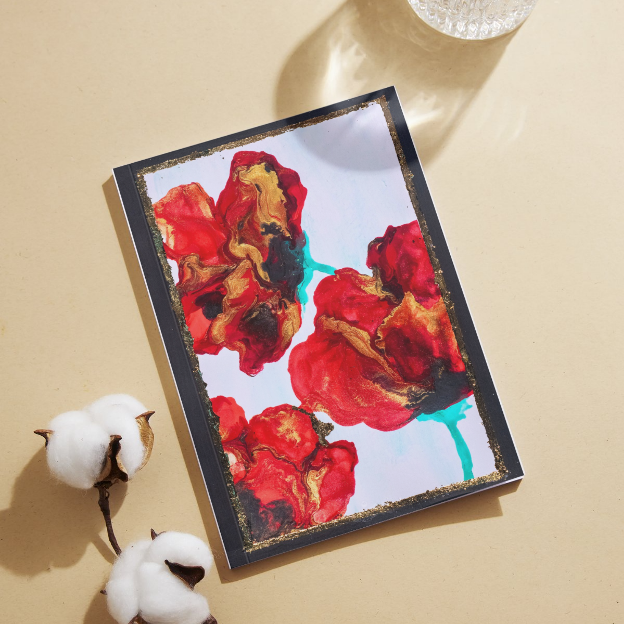 Golden Edge Floral Card – Acrylic Flow Design