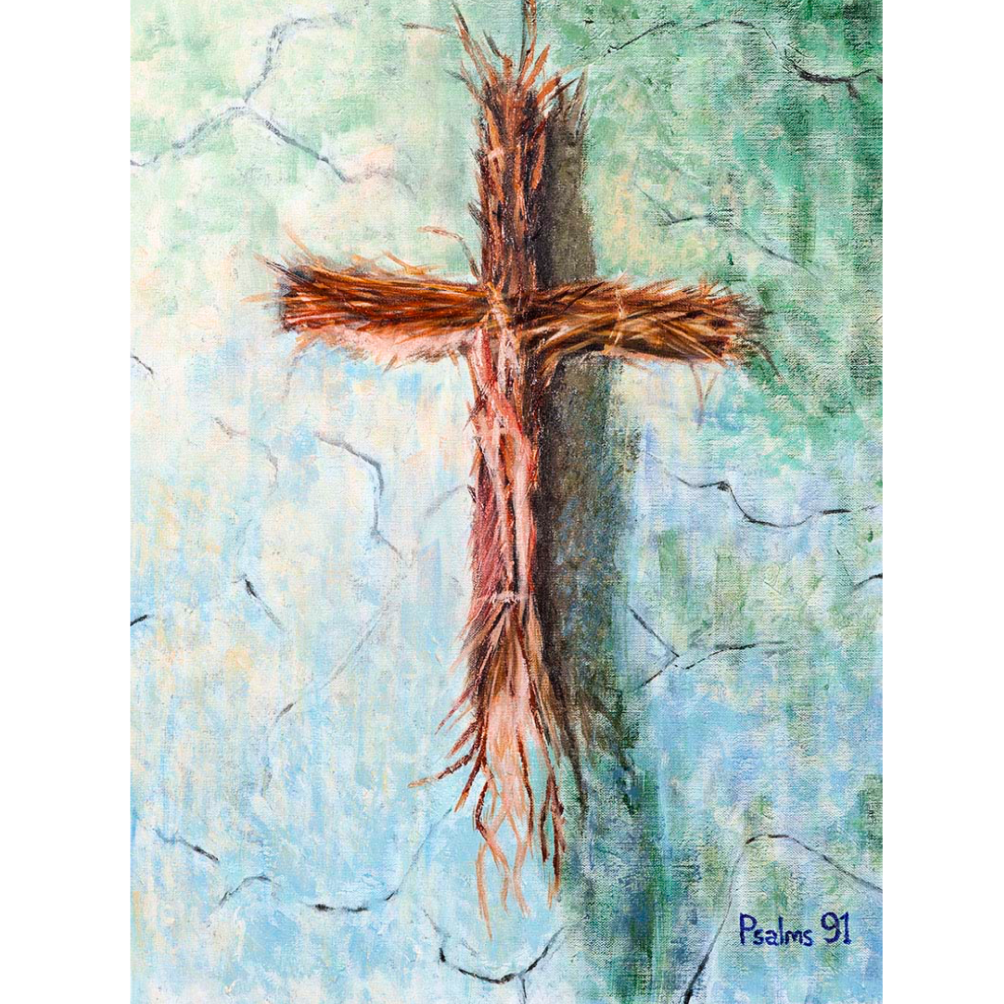 Original Acrylic Rooted Cross Art Card – Psalms 91