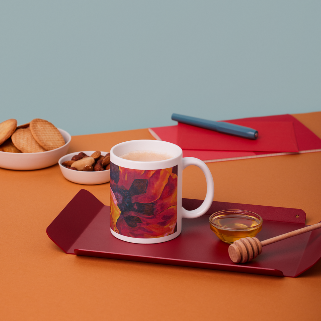 Fiery Poppy Mug – Bold Floral Ceramic Coffee Mug