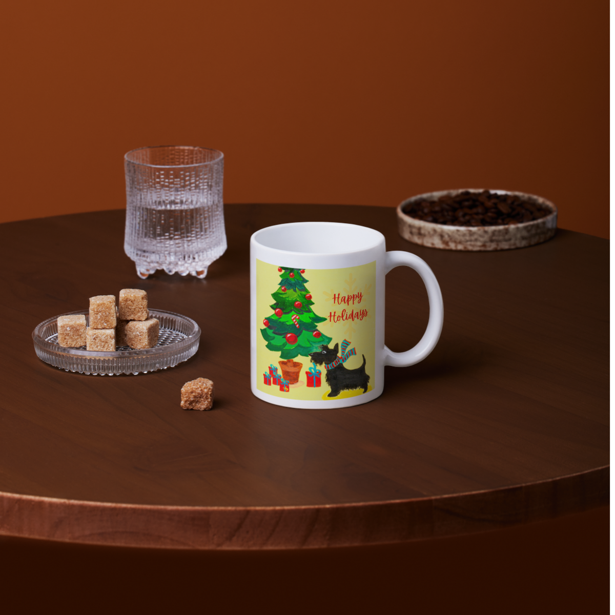 Scottie Dog & Christmas Tree Mug – Happy Holidays Dog Ceramic Coffee Mug