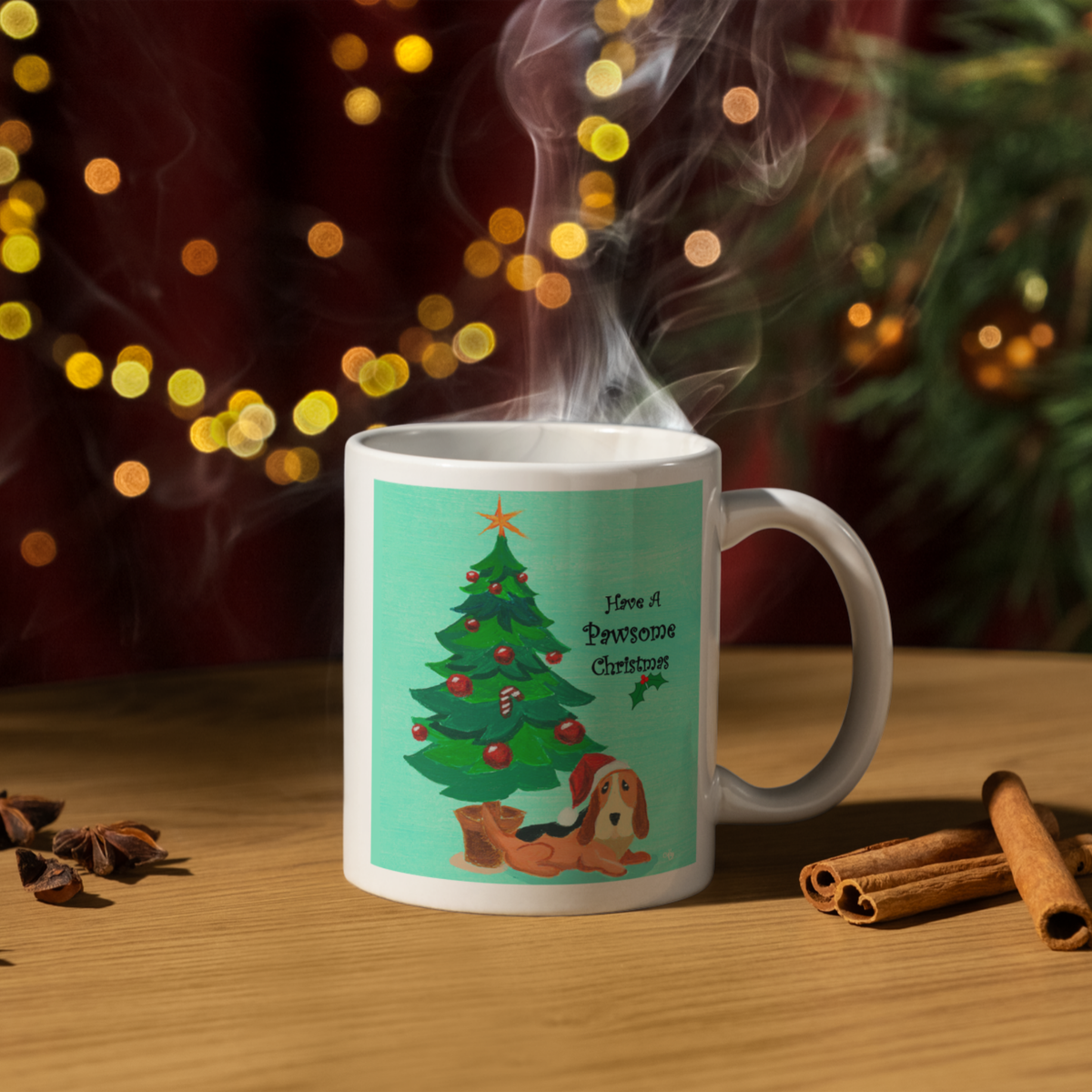 Basset Hound in Santa Hat Mug – Pawsome Christmas Dog Ceramic Coffee Mug