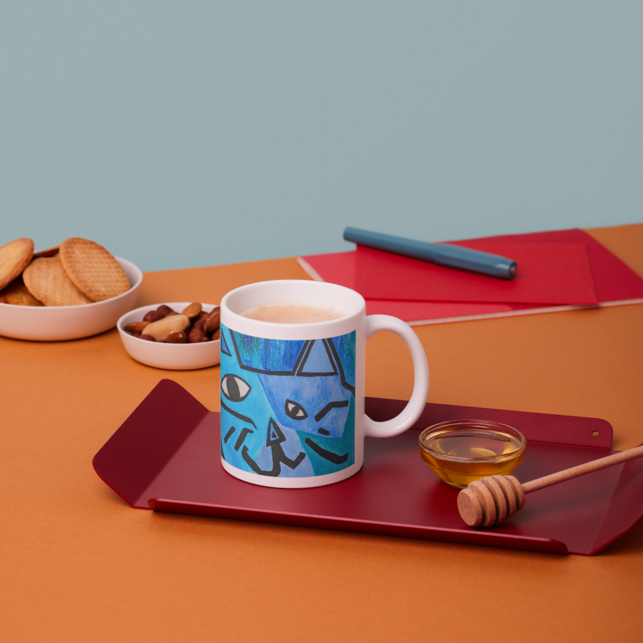 Picasso-Inspired Blue Cat Mug – Bold Abstract Cat Ceramic Coffee Mug