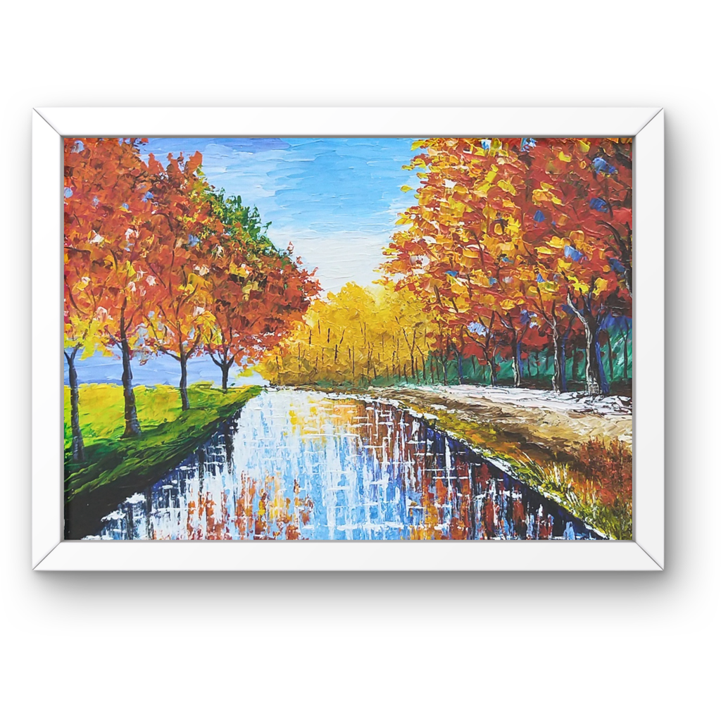 Autumn Trees along the Lake Canvas Print – A3 Fall Landscape Wall Art