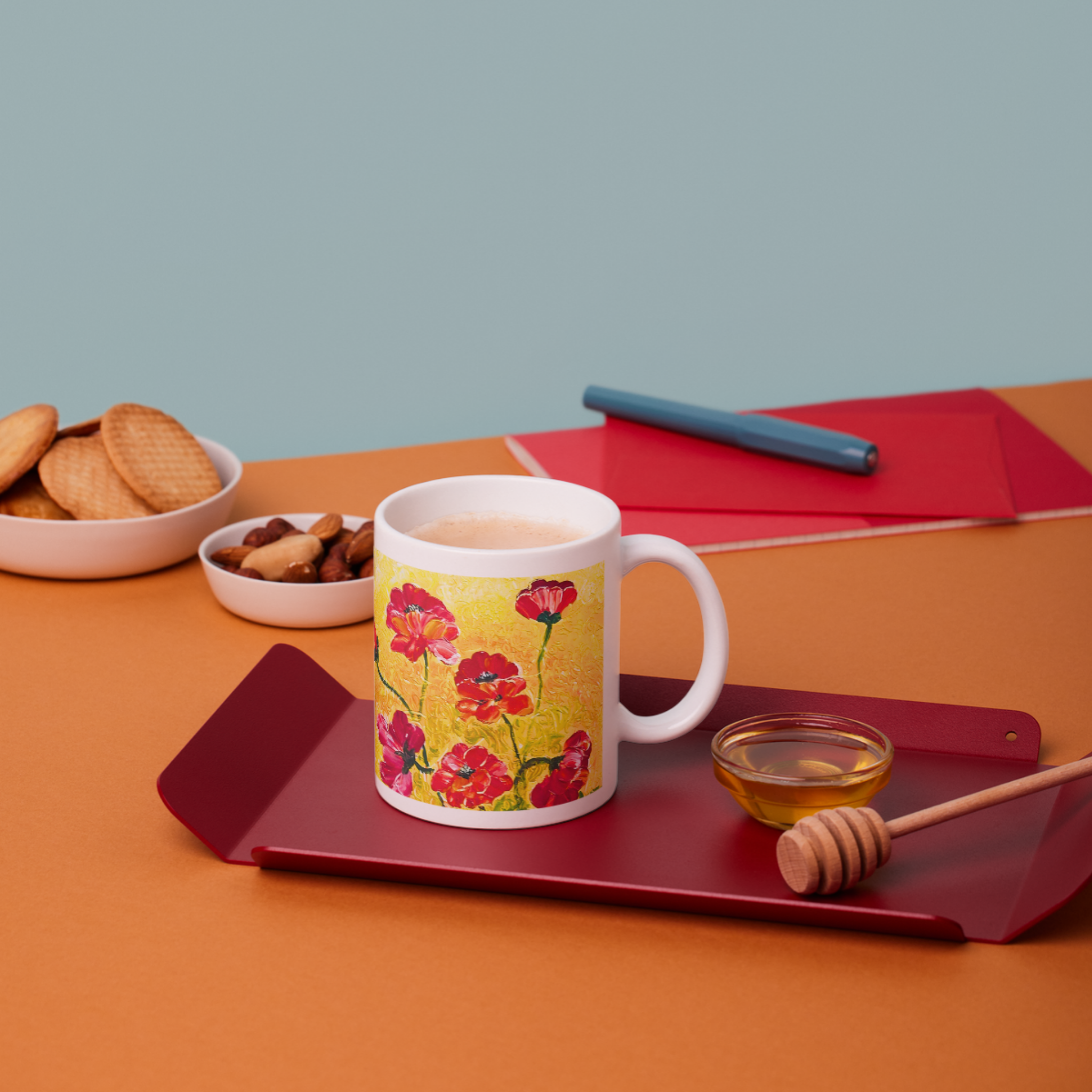 Golden Field Poppies Mug – Textured Floral Ceramic Coffee Mug