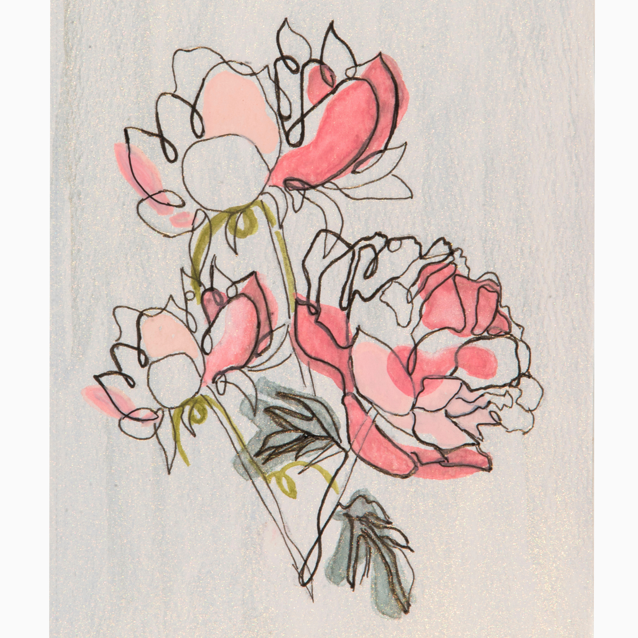 Modern Peony Floral Card – Line & Watercolor Design