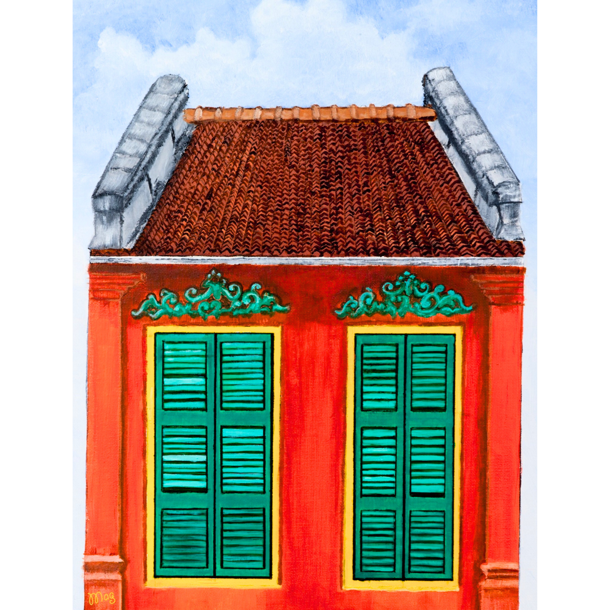 Heritage Shophouse Landscape Card – Acrylic Painting Design