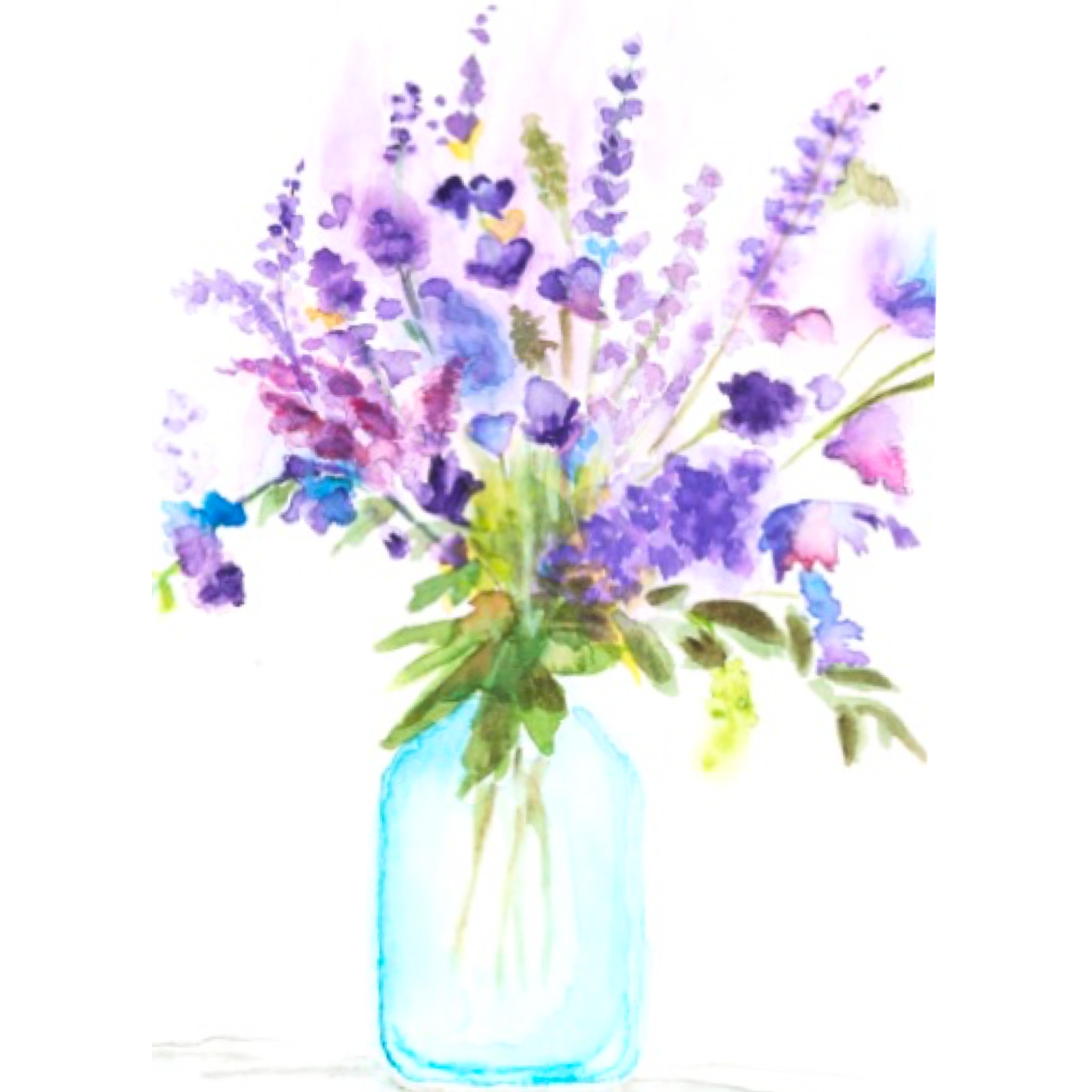 Blue Jar Bouquet Floral Card – Watercolor Painting Design