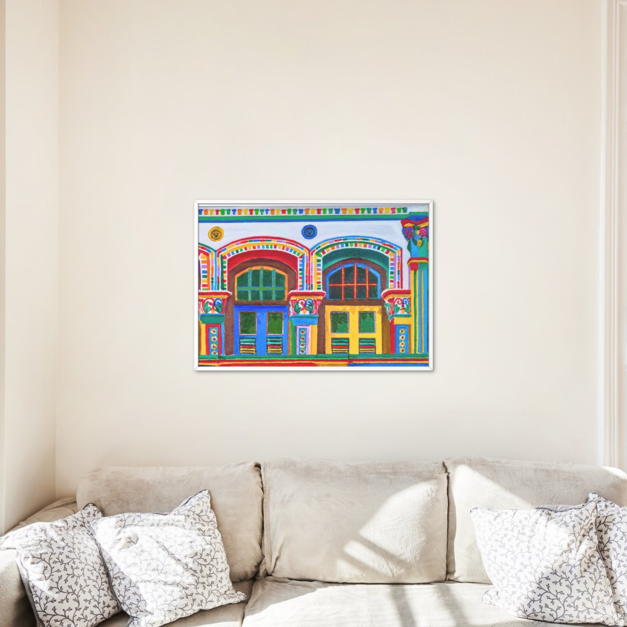 Pre-War Heritage Row Houses Canvas Print – A3 Colorful Architecture Wall Art
