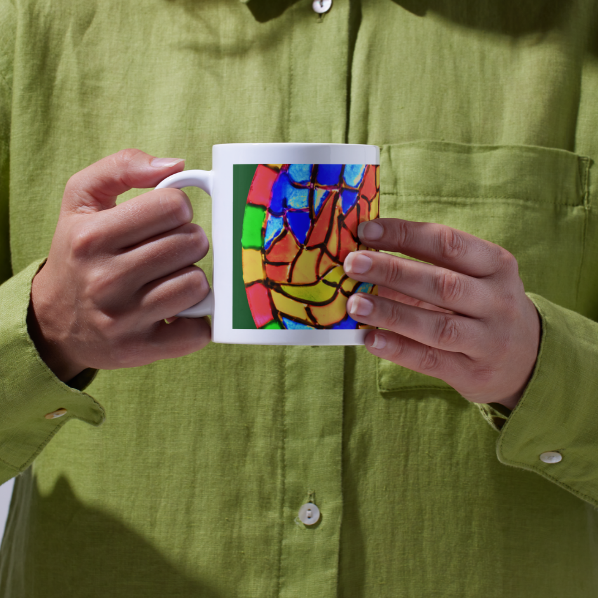 Stained Glass Mountain Landscape Mug – Scenic Mosaic Ceramic Coffee Mug